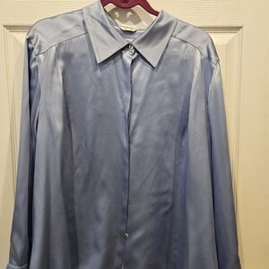 Talbots Petites Women's Plus Size 24 Light Blue Silk Blouse